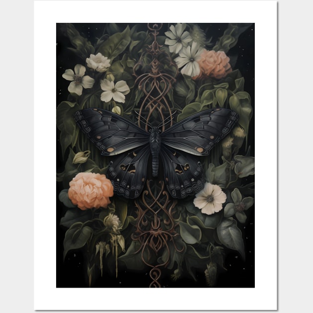 gothic botanical moth black Wall Art by Ghiblistrokes